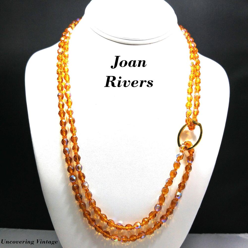 Joan Rivers Czech Glass Beaded Necklace, Gold Plated Enhancer, 45 Inch, 1990s